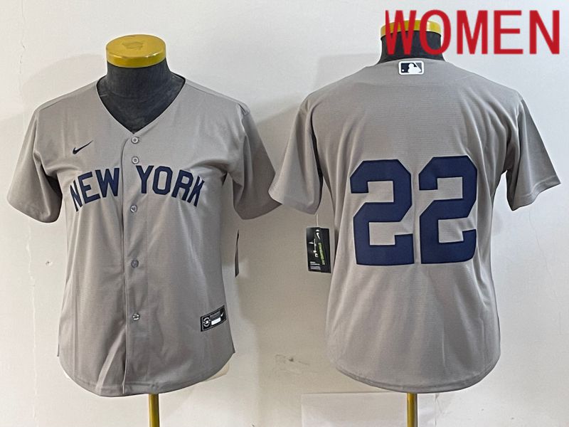 Women New York Yankees 22 No name Grey Nike Game 2024 MLB Jersey style 7